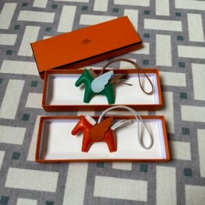 Hermes Bag Charms Rodeo Pegase PM Vert Vertigo & Orange Poppy Agneau Leather