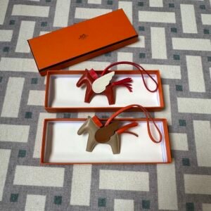 Hermes Rodeo Pegase PM Charm 5X Rouge Piment & 18 Etoupe Agneau Leather