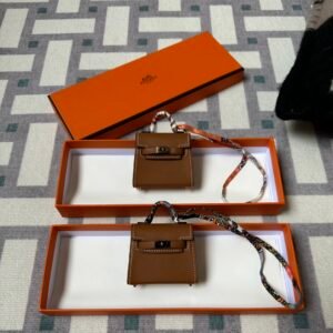 Hermes Kelly Twilly Bag Charms 3G Alezan Tadelakt Leather Silver/Gold Hardware