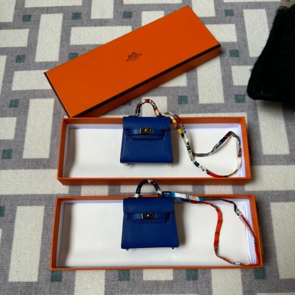 Hermes Kelly Twilly Bag Charms Tadelakt Leather S4 Deep Blue Silver/Gold Hardware