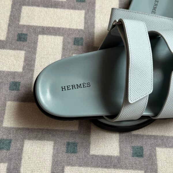 Hermes Shoes Price Chypre Sandals Epsom Leather U2 Blue Zephyr