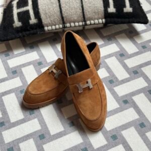 wsxc1716314755886_0 Thailand Hermes Faubourg Loafer Shoes 37 Gold Suede Leather Size34-41