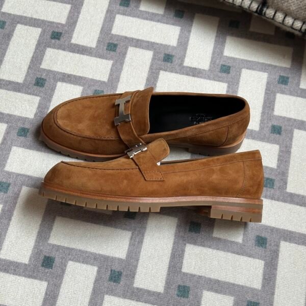 Thailand Hermes Faubourg Loafer Shoes 37 Gold Suede Leather Size34-41