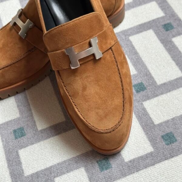 Thailand Hermes Faubourg Loafer Shoes 37 Gold Suede Leather Size34-41