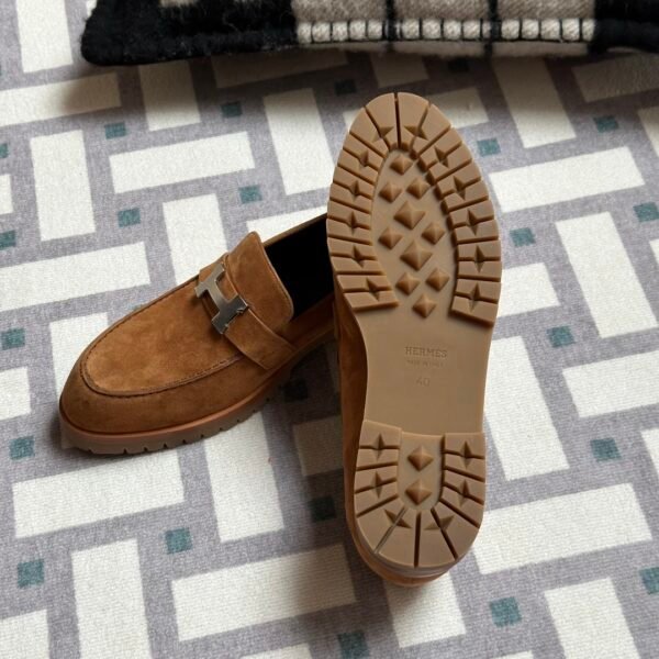 Thailand Hermes Faubourg Loafer Shoes 37 Gold Suede Leather Size34-41