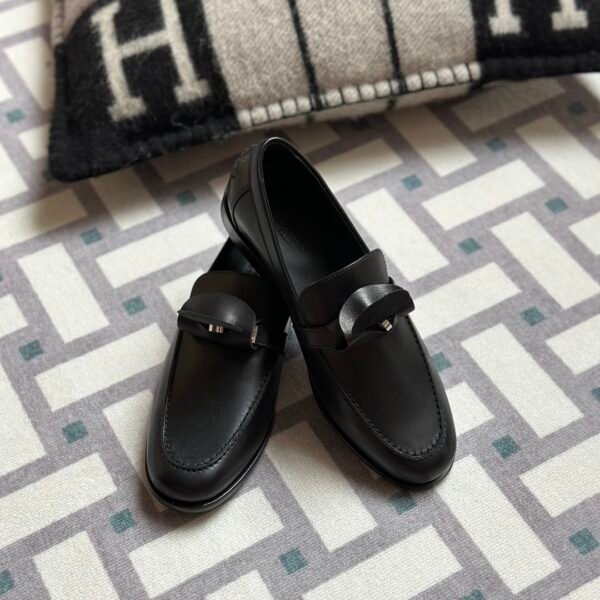 Thailand Bangkok Hermes Loafer Shoes Destin Moccasins Black Calf Leather Size34-41