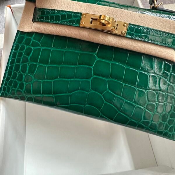 Vietnam Hermes Shiny Alligator Crocodile Mini Kelly 19CM 6Q Vert Emeraude Gold Hardware