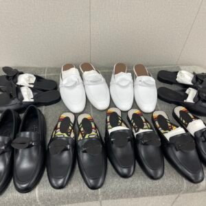 Hermes Shoes Kelly Mules Sandals Black & White Size34-41