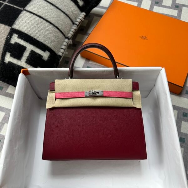 Hermes Bag Kelly Sellier 25CM Epsom Rubis/ Rose Azalee/ Rouge H Silver Hardware