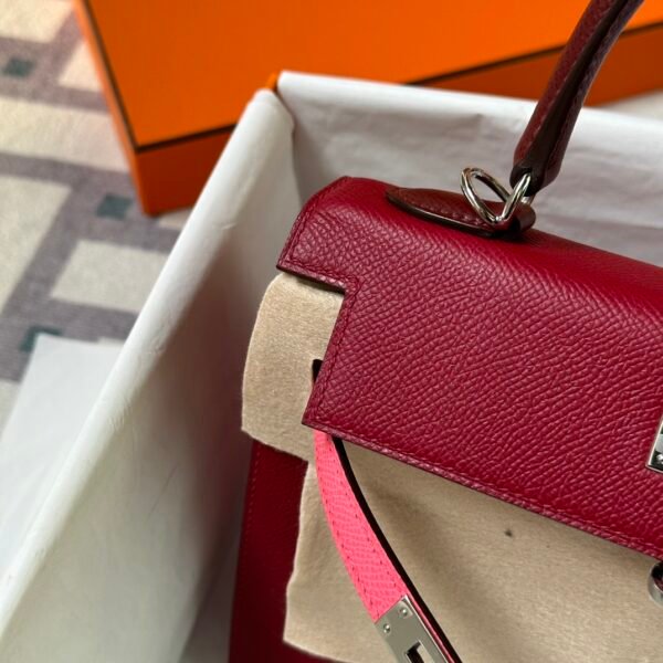 Hermes Bag Kelly Sellier 25CM Epsom Rubis/ Rose Azalee/ Rouge H Silver Hardware