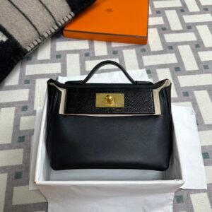 wsxc1718384008258_0 Hermes Kelly 2424 Mini Touch Lizard / Swift 89 Noir Gold Hardware
