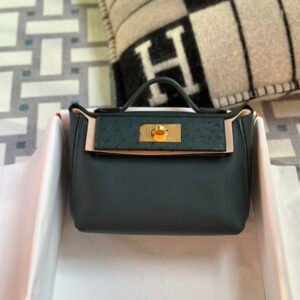 Kuwait Hermes Kelly 2424 Mini Touch Togo / Ostrich Leather 6O Vert Cypres Gold Hardware