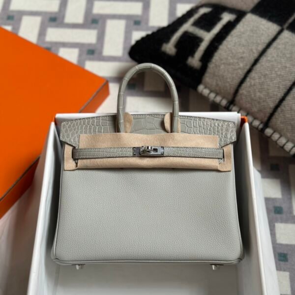 Hong Kong Hermes Birkin Touch 25CM Togo / Matte Crocodile 80 Gris Pearl Silver Hardware
