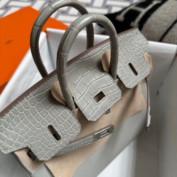 Hong Kong Hermes Birkin Touch 25CM Togo / Matte Crocodile 80 Gris Pearl Silver Hardware