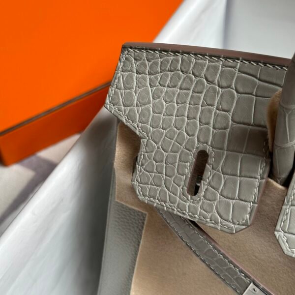 Hong Kong Hermes Birkin Touch 25CM Togo / Matte Crocodile 80 Gris Pearl Silver Hardware