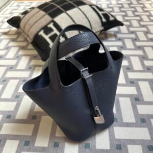 Qatar Doha Hermes Picotin 18CM Clemence Leather 73 Blue Saphir Silver Hardware