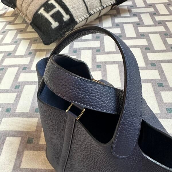 Hermes Bag Images Picotin 18CM 73 Blue Saphir Clemence Leather Gold Hardware