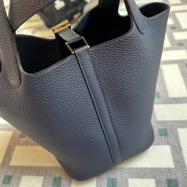 Hermes Bag Images Picotin 18CM 73 Blue Saphir Clemence Leather Gold Hardware