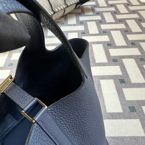 Hermes Bag Images Picotin 18CM 73 Blue Saphir Clemence Leather Gold Hardware