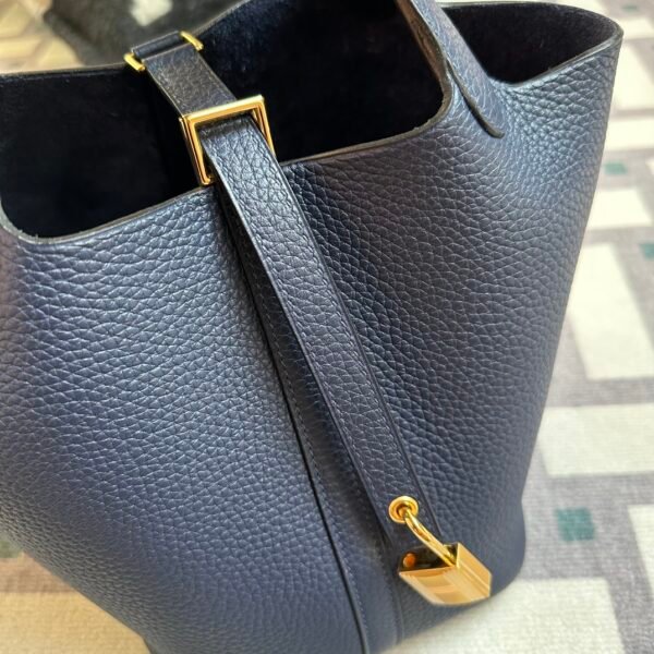Hermes Bag Images Picotin 18CM 73 Blue Saphir Clemence Leather Gold Hardware
