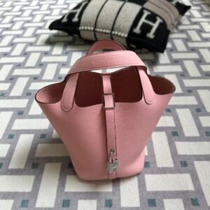 Hermes Picotin 18CM Clemence Leather 3Q Rose Sakura Silver Hardware