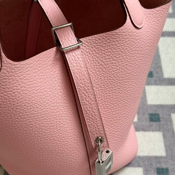 Hermes Picotin 18CM Clemence Leather 3Q Rose Sakura Silver Hardware