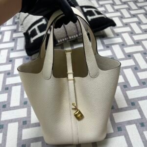 Hermes Bag Images Clemence Leather Picotin 22CM I2 Nata Gold Hardware
