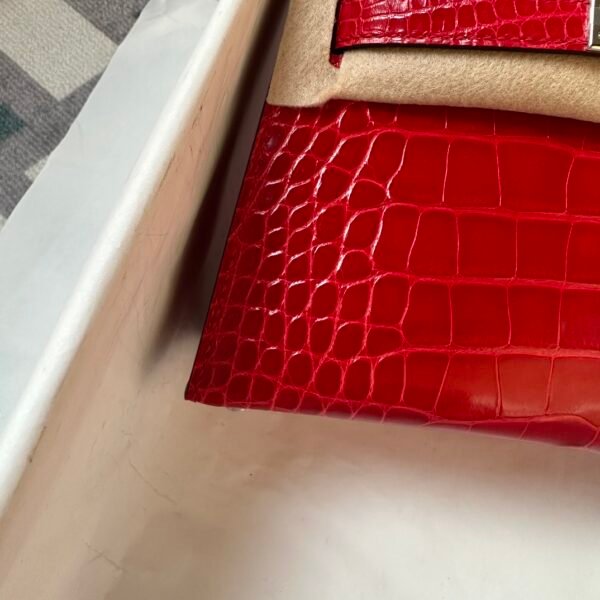 Full Handmade Hermes Mini Kelly 19CM Shiny Alligator Crocodile CK95 Braise Silver Hardware