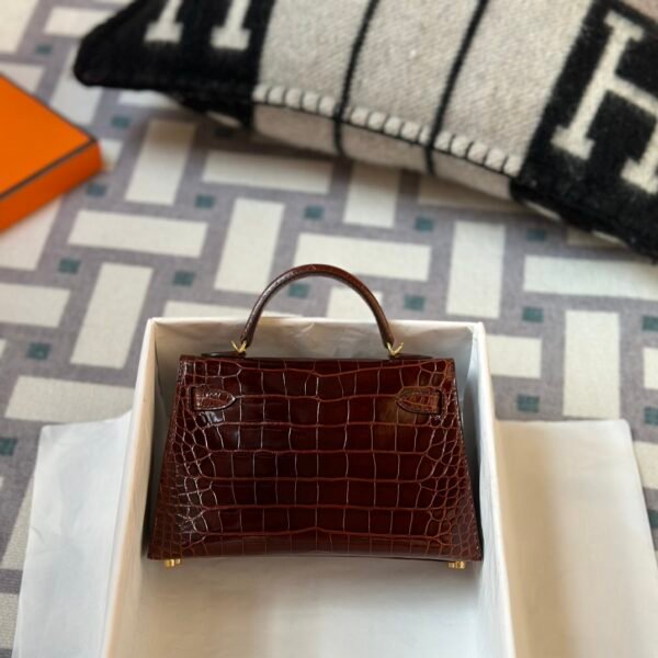 Australia Canberra Hermes Mini Kelly 19CM Shiny Alligator Crocodile 33 Miel Gold Hardware