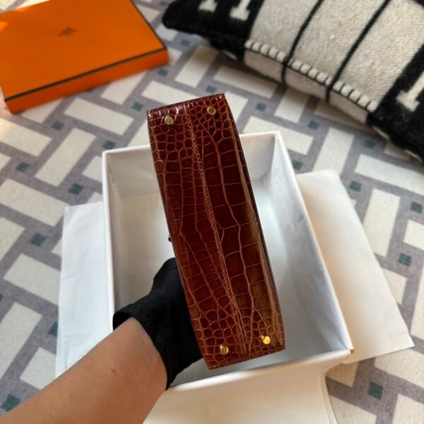 Australia Canberra Hermes Mini Kelly 19CM Shiny Alligator Crocodile 33 Miel Gold Hardware