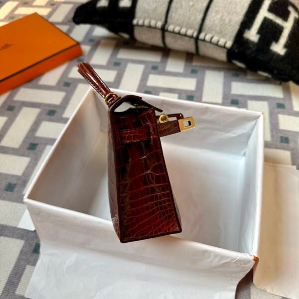 Australia Canberra Hermes Mini Kelly 19CM Shiny Alligator Crocodile 33 Miel Gold Hardware