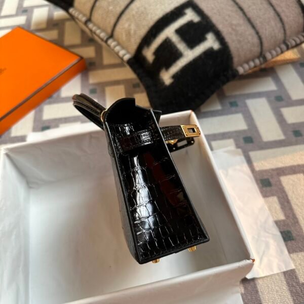 Hermes Bag Images 89 Noir Shiny Alligator Crocodile Mini Kelly 19CM Gold Hardware