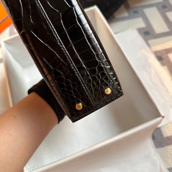 Hermes Bag Images 89 Noir Shiny Alligator Crocodile Mini Kelly 19CM Gold Hardware