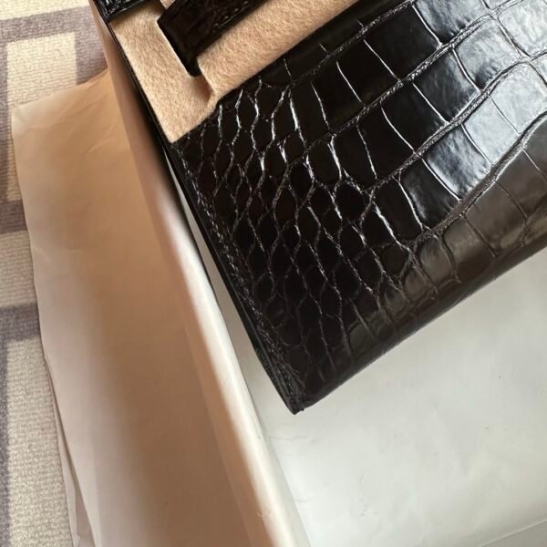Hermes Bag Images 89 Noir Shiny Alligator Crocodile Mini Kelly 19CM Gold Hardware