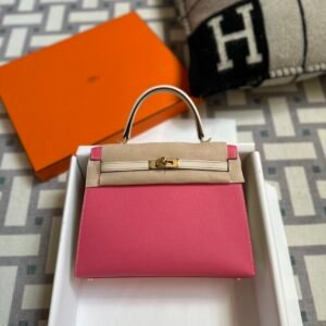 Hong Kong Hermes Kelly Sellier 25CM Epsom Leather Rose Azalee / Craie Gold Hardware