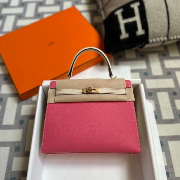 Hong Kong Hermes Kelly Sellier 25CM Epsom Leather Rose Azalee / Craie Gold Hardware