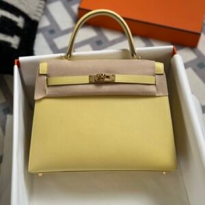 Hermes Bag Price Kelly Sellier 25CM 1Z Jaune Poussin Epsom Leather Gold Hardware