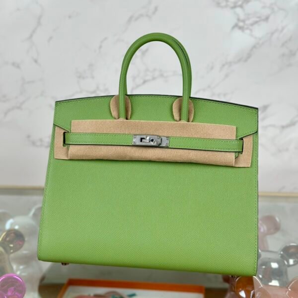 Hermes 3I Vert Criquet Epsom Leather Birkin Sellier 25CM Silver Hardware