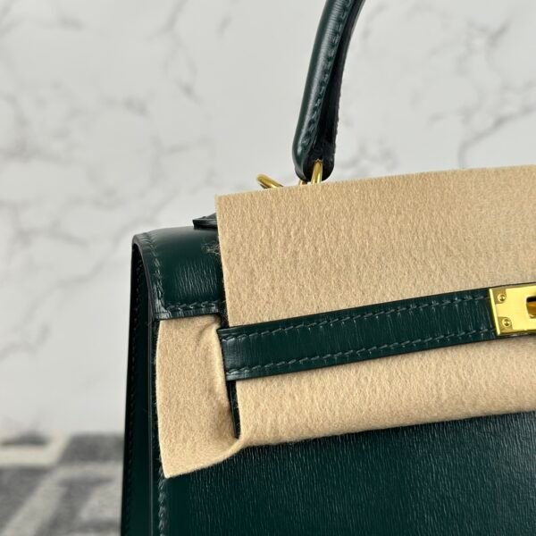 Full Handmade Hermes Kelly 25CM Sellier Box Leather CC67 Vert Fonce Gold Hardware