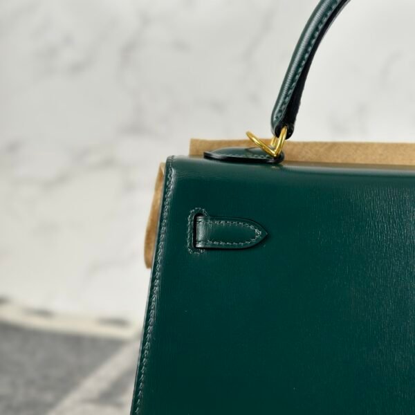 Full Handmade Hermes Kelly 25CM Sellier Box Leather CC67 Vert Fonce Gold Hardware