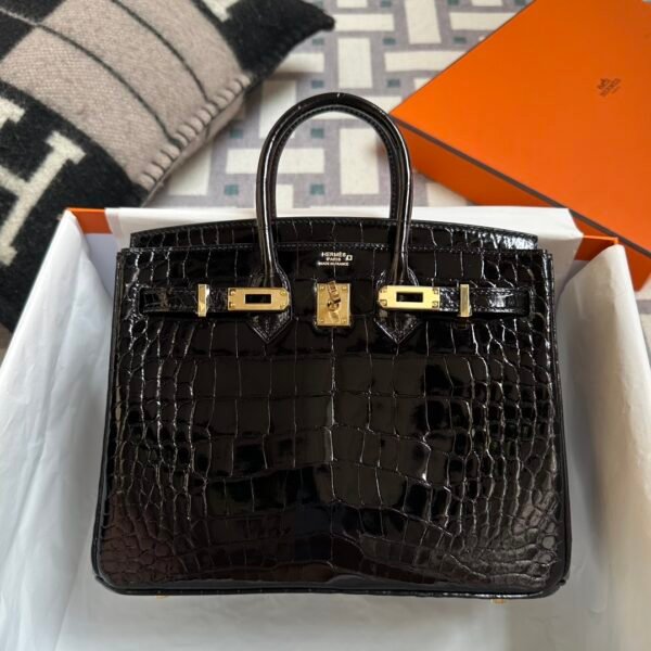 wsxc1721830596384_0-1 Hong Kong Hermes Shiny Niloticus Crocodile Birkin 25CM 89 Noir Gold Hardware