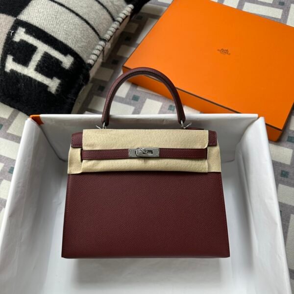 Hermes Bag Images Kelly Sellier 25CM Epsom Leather CC55 Rouge H Silver Hardware