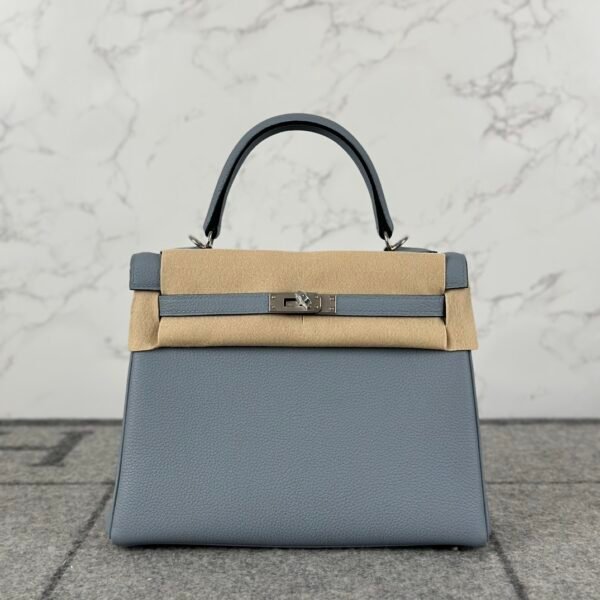 Singapore Kuala Lumpur Hermes Kelly 25CM Togo Leather J7 Blue Lin Silver Hardware