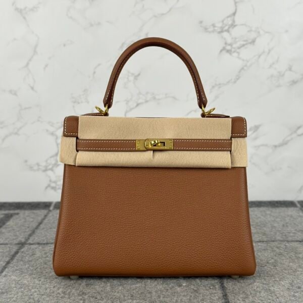 Full Handmade Hermes CC37 Gold Togo Leather Kelly 25CM Gold Hardware