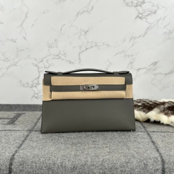 wsxc1722008989113_0 Full Handmade Hermes Swift Leather Kelly Pochette 22cm 0L Gris Meyer Silver Hardware