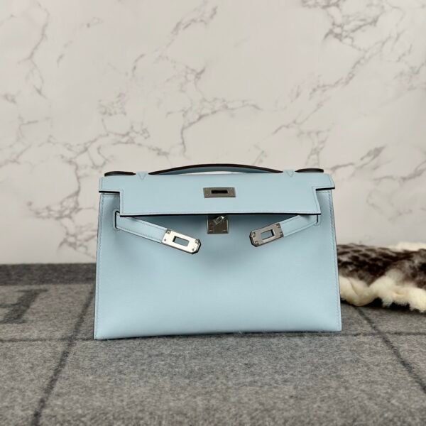 wsxc1722008993415_0-1 Hermes Bag Price Kelly Pochette 22cm T0 Blue Brume Swift Leather Silver Hardware