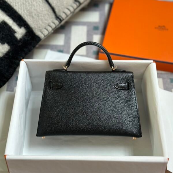 Hermes Mini Kelly 19CM CD89 Noir Chevre Leather Rose Gold Hardware