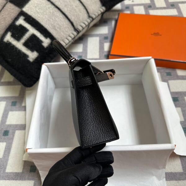 Hermes Mini Kelly 19CM CD89 Noir Chevre Leather Rose Gold Hardware