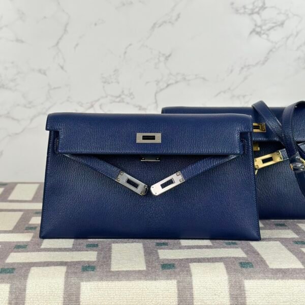 Hermes Bag Price Chevre Leather Kelly Elan 27CM CK73 Blue Saphir Silver Hardware