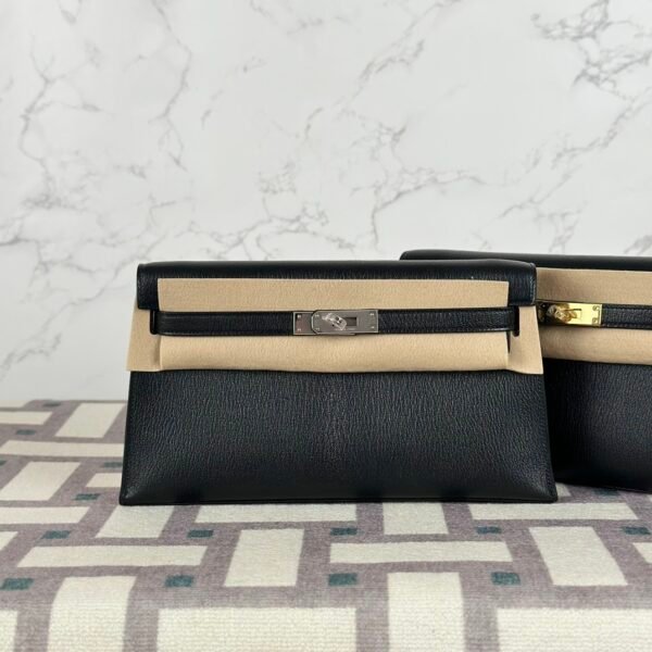 Russia Moscow Hermes CK89 Noir Kelly Elan 27CM Chevre Leather Silver Hardware